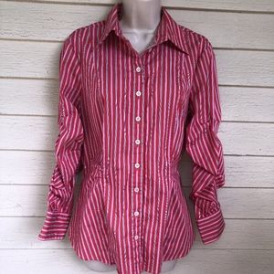 EYE striped ruched red stretch blouse/FUN